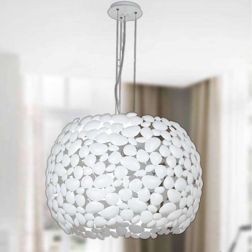 Sospensione D.65cm metallo cromo o bianco forme tondeggianti 5XE27 non incl. DIONISO Sospensione D.65cm metallo cromo o bianco forme tondeggianti 5XE27 non incl. DIONISO